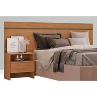 Painel Cama Box Madeirado Casal Prime c/ 2 Mesas e 2 Gavetas Cumaru - Novo Horizonte