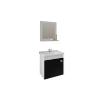 Conjunto de Banheiro Balcão Suspenso Iris c/ Cuba 44cm e Espelheira 40cm Branco/Preto - MGM