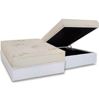 Conjunto Box Baú Casal: Colchão Molas Luckspuma D45 Gran Luck Flora Pró Saúde + Base CRC Courano White (138x188)