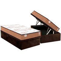 Cama Box Baú Solteiro: Colchão Molas MasterPocket Ensacadas Plumatex Smart Classic + Base CRC Suede Brown (88x188)