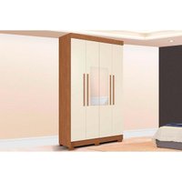 Guarda Roupa Solteiro 4 Portas (2 c/ Espelho) e 2 Gavetas c/ Pés Sarandi Jatoba/Areia - Santos Andirá