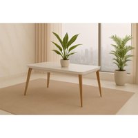 Mesa de Sala Jantar Havana c/ Tampo Madeirado c/ Vidro Canto Curvo 180X90cm Madeira Capuccino/Off White - Rufato