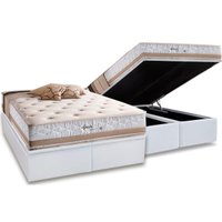 Cama Box Baú Queen: Colchão Molas MasterPocket Ensacadas Herval Maxspring Spain + Base CRC Courano White (158x198)