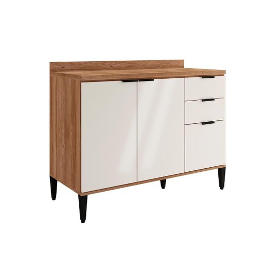 Gabinete p/ Pia Cozinha Balcão Alpha 2506 3 Portas e 2 Gavetas s/Tampo 120cm Freijo/Off White - Carraro