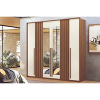 Guarda Roupa Casal 6 Portas (2 c/ Espelho) e 4 Gavetas Coimbra Jatoba/Areia - Santos Andirá