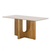 Mesa de Madeira Dora 160 Cm com Vidro 16395 Cinamomo/Off White - Valdemoveis
