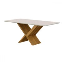 Mesa de Madeira Aurora 180 Cm com Vidro 230 Cinamomo/Off White - Valdemoveis