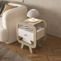 Mesa Lateral com 1 Gaveta e Portas USB Multimóveis CR45304 Naturale/Branco
