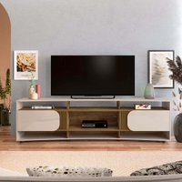 Rack para TV até 86 Polegadas 220cm com 2 Portas Multimóveis CR45321 Off White/Pinho
