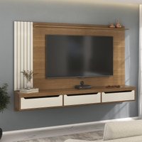 Painel com Suporte para TV até 75 Polegadas 3 Gavetas Multimóveis CR45317 Cinamomo/Off White