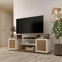 Rack para TV até 75 Polegadas 180cm com Rodízios 2 Portas Multimóveis CR45322 Cinamomo/Off White