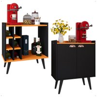 Kit Sala Jantar Cozinha Aparador Baden Adega Nicho Buffet 2 Portas Puxador Concha Cantinho Café Preto/Cinamomo - RPM