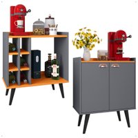 Kit Sala Jantar Cozinha Aparador Adega Nicho Buffet Linea 2 Portas Puxador Concha Cantinho Café Cinza/Cinamomo - RPM