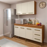 Cozinha Compacta Maceió 6 Portas 3 Gavetas Nature/Off White - Panorama Móveis