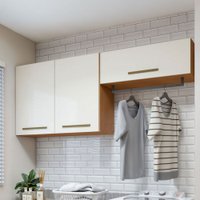 Armário Aéreo Lavanderia França 3 Portas Nature/Off White - Panorama Móveis