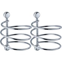 Kit de 2 Suportes Porta Secador de Cabelo Espiral Cromados Acessórios para Banheiro Parede