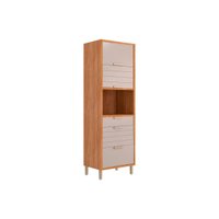 Paneleiro de Cozinha Eloise c/ 3 Portas Basculantes Riscadas 1 Nicho p/ Forno e 2 Gavetas 70 cm Cinamomo/Off White - MGM