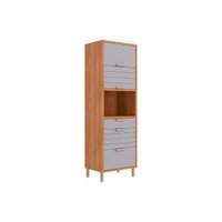 Paneleiro de Cozinha Eloise c/ 3 Portas Basculantes Riscadas 1 Nicho p/ Forno e 2 Gavetas 70 cm Cinamomo/Platina - MGM