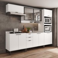 Armário de Cozinha Completa c Balcão Miami Studio Carraro Branco