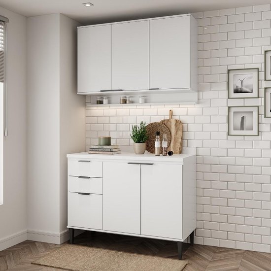 Armário de Cozinha Completa c Balcão Miami Vibe Carraro Branco