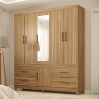 Guarda-Roupa Casal com Espelho 6 Portas 4 Gavetas 192cm Multimóveis CR35285 Amêndola Touch