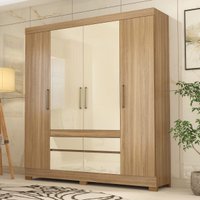 Guarda-Roupa Casal 4 Portas 4 Gavetas 200cm Multimóveis CR35282 Amêndola/Off White