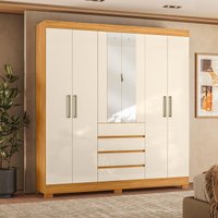 Guarda-Roupa Casal MDF com Espelhos 6 Portas 4 Gavetas 201cm Multimóveis CR35289 Cinamon/Off White