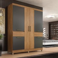 Guarda-Roupa Casal 6 Portas 2 Gavetas 160cm Multimóveis CR35287 Amêndola/Grafito Prime TX