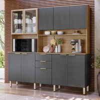 Armário de Cozinha Compacta 198cm Multimóveis CR20468 Amêndola/Grafito Prime TX