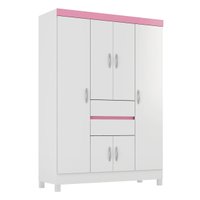 Guarda-Roupa com 6 Portas e 2 Gavetas 128cm Multimóveis CR35283 Branco/Rosa