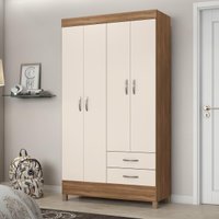 Guarda-Roupa Solteiro 4 Portas 2 Gavetas 110cm Multimóveis CR35281 Amêndola/Off White