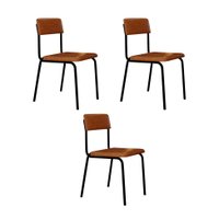 Conjunto com 3 Cadeiras Fit Revestimento Sintético Caramelo e Preto