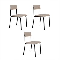 Conjunto com 3 Cadeiras Fit Poliéster Palha e Preto