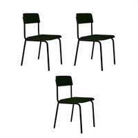 Conjunto com 3 Cadeiras Fit Poliéster Verde Musgo e Preto