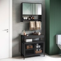 Conjunto de Gabinete para Banheiro Industrial Avis 2 PT com Armário Phoebe 2 PT Preto e Grafite