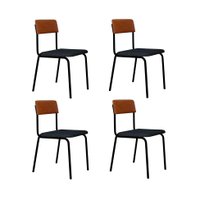 Conjunto com 4 Cadeiras Fit Poliéster Cinza e Caramelo com Preto