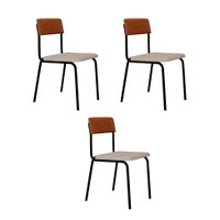 Conjunto com 3 Cadeiras Fit Poliéster Palha e Caramelo com Preto