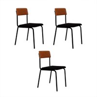 Conjunto com 3 Cadeiras Fit Poliéster Preto e Caramelo