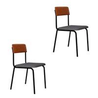 Conjunto com 2 Cadeiras Fit Poliéster Cinza Claro e Caramelo com Preto