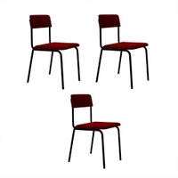 Conjunto com 3 Cadeiras Fit Poliéster Vinho e Preto