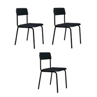 Conjunto com 3 Cadeiras Fit Poliéster Cinza e Preto