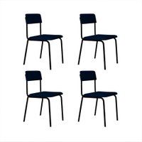 Conjunto com 4 Cadeiras Fit Poliéster Azul Escuro e Preto