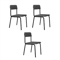 Conjunto com 3 Cadeiras Fit Poliéster Cinza Claro e Preto