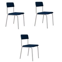 Conjunto com 3 Cadeiras Fit Poliéster Azul e Branco