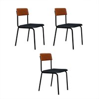 Conjunto com 3 Cadeiras Fit Poliéster Cinza e Caramelo com Preto