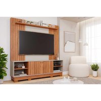Home p/ TV até 70 Pol Caribe 1.8 Ripado c/ 2 Portas e 4 Nichos 180x196cm Cinamomo/Off White - Permóbili