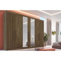 Guarda Roupa Casal 6 Portas (2 Ripadas e 2 c/ Espelho) e 6 Gavetas Potente Braúna - Europa