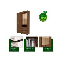Guarda Roupa Solteiro 4 Portas (2 c/ Espelho) e 3 Gavetas Débora Cinamomo - ACP