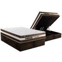 Cama Box Baú King: Colchão Molas MasterPocket Ensacadas Luckspuma Esplendor + Base CRC Suede Brown (193x203)
