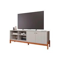 Rack Bancada p/ TV até 60 Pol Holanda 1.8 Ripado c/ 2 Porta e 4 Nichos 185cm Off White/Cinamomo - Permóbili